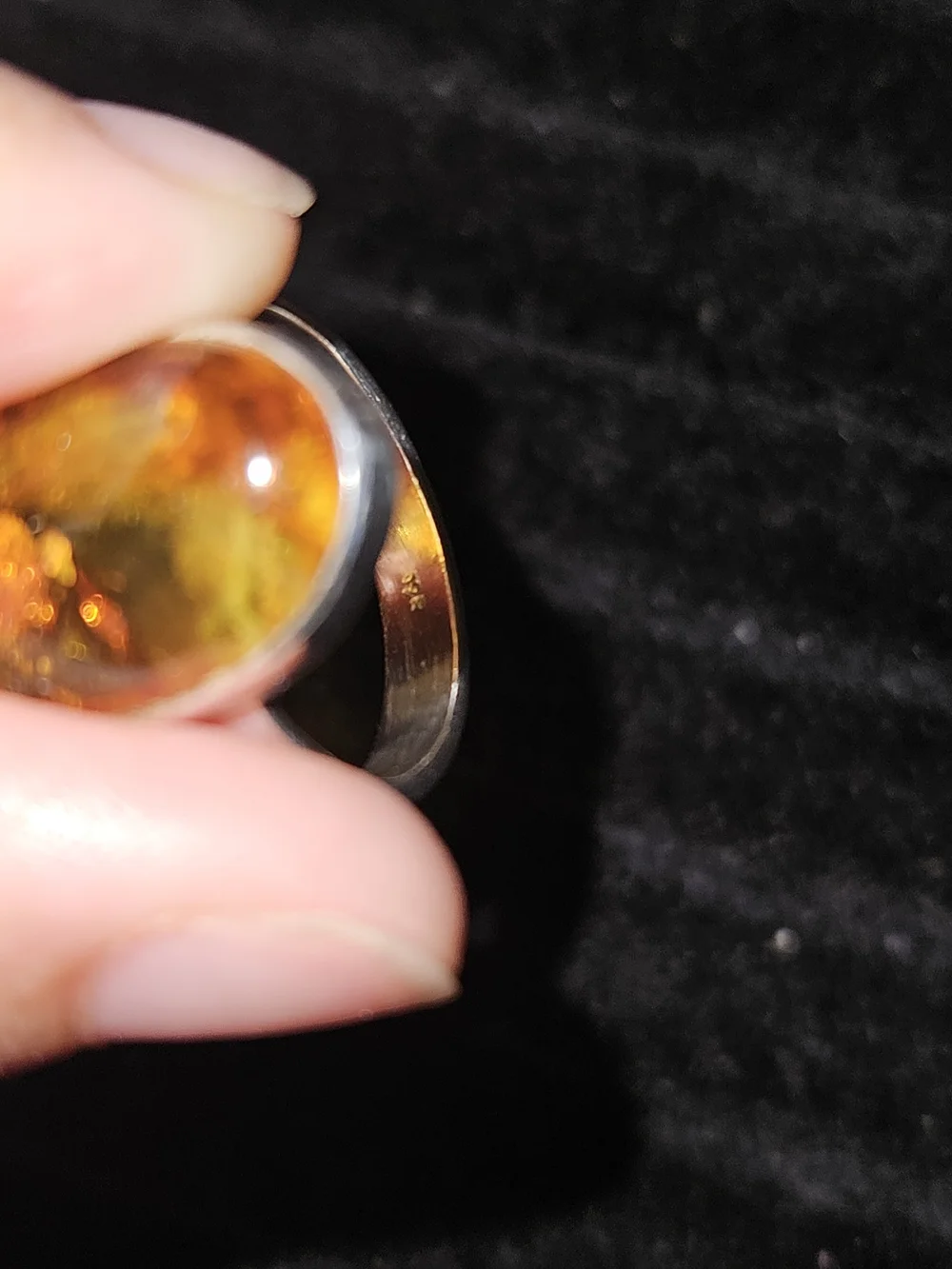 92SS Baltic Amber Oval Cocktail Ring - Orange